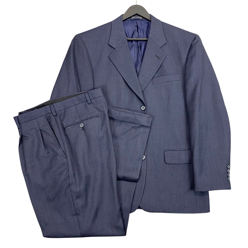 Vintage Stafford 2 Piece Wool Suit Mens 40S 34x29 Blue‎ Pleated Cuffed Old Money